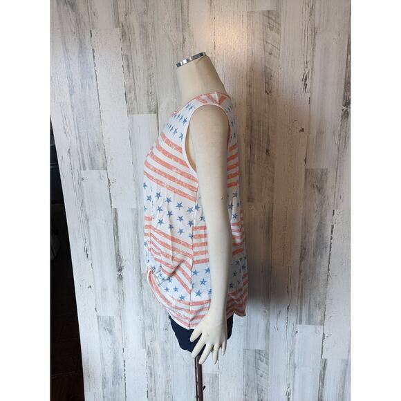 LIBERTY PATRIOTIC Americana Stars Stripes Knot Sleeveless Tank Summer XL - Picture 12 of 13